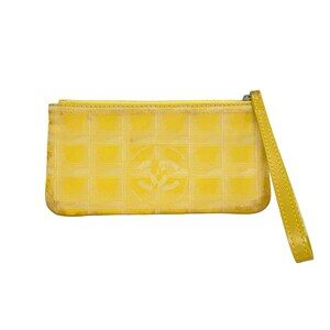 Chanel New Travel Line Pouch A17676 Yellow Cream Nylon Jacquard Leather